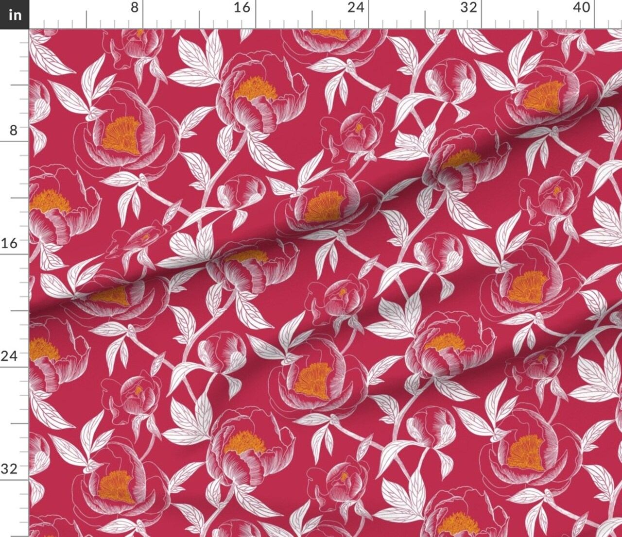 Various Fabrics by the Yard or Fat Quarter Magenta Floral Bold Botanical White Flowers Traditional Custom Printed Fabric by Spoonflower